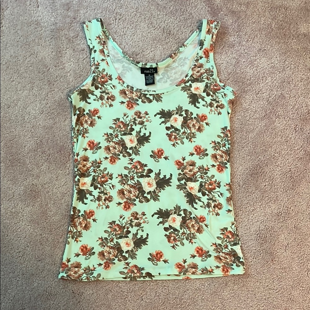 Mint Floral Tank Top